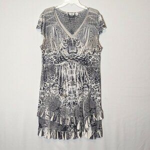 CATO Gray/White Short Sleeve Jersey Knit Sheath Dress w Sequins; Size XL